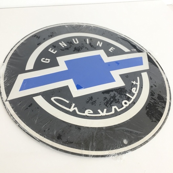 Genuine Chevrolet Metal Sign Circular Man Cave Garage Sign NEW Blue Black Silver - Picture 5 of 7